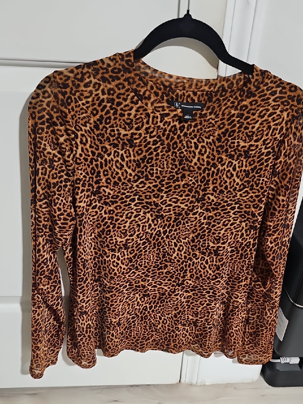INC International Concepts Leopard Print Long-Sleeve Top in Brown and Black